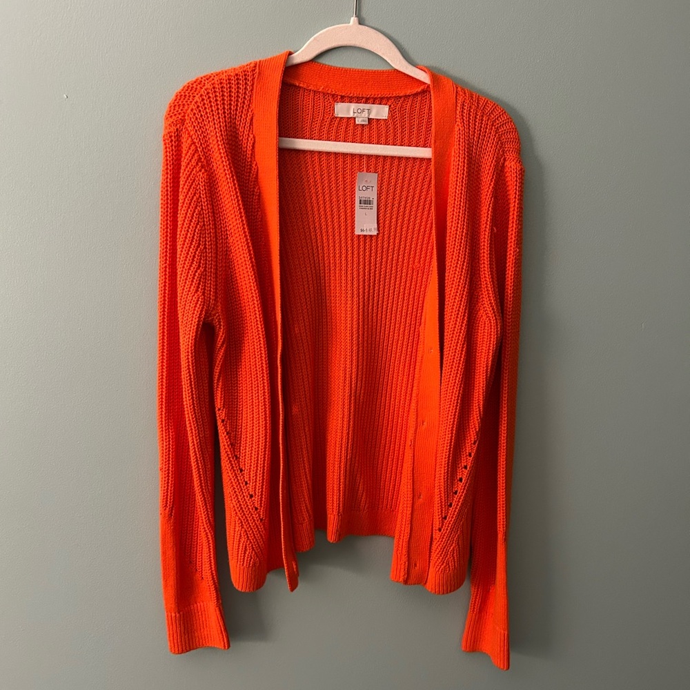 LOFT Orange Cardigan Lightweight Knit Sweater